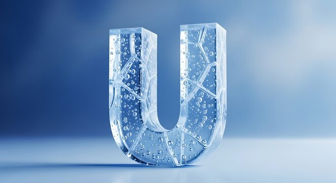 Frozen Ice Letter U Crystal Clear 3D Render