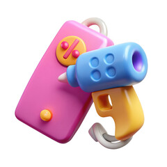 Poster - 3d render cartoon discount gun isolated on transparent background
