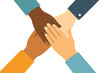 © Velar - The concept of unity and cooperation is depicted through the image of a diverse group of people joining hands, representing teamwork, partnership, agreement, and social community, in a flat vector