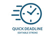 © Velar - A fast deadline is signified by a quick time icon and rapid line symbol on white background in editable stroke vector illustration eps