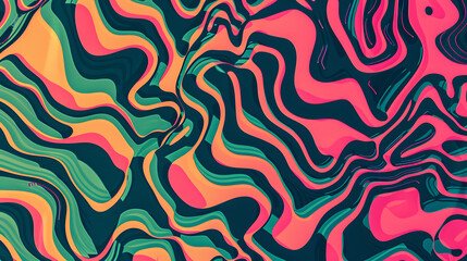 Leinwandbilder - A vibrant abstract background features flowing wavy lines in bright shades of pink, orange, green, and teal, creating a dynamic and modern artistic design