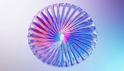 Aufkleber - spiral shaped abstract glass ring with radiant neon strands in blue, pink, and violet hues on gradient background for modern web design, branding, or tech visuals

