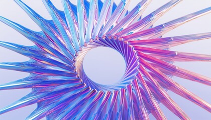 Aufkleber - spiral shaped abstract glass ring with radiant neon strands in blue, pink, and violet hues on gradient background for modern web design, branding, or tech visuals

