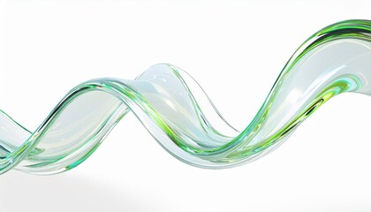 Aufkleber - transparent green glass wave ribbon with fluid curvature on white background modern abstract element for web design, branding, banner, or digital presentation


