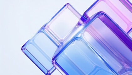 Poster - abstract 3d glass x shape with smooth light streaks in gradient blue and purple tones for modern branding, tech interface, web design or digital product background


