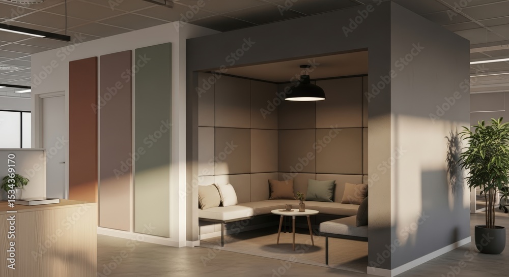 Modern office interior design Beige modular seating in a soundproofed ...