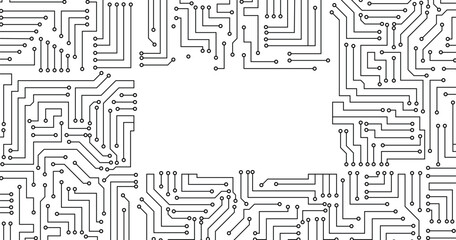 Poster - circuit board texture background, seamless pattern. black and white vector circuit board seamless ba