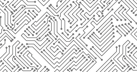 Poster - circuit board texture background, seamless pattern. black and white circuit board seamless backgroun