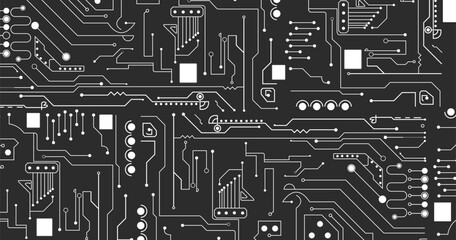 Poster - circuit board texture background, seamless pattern. circuit board electronic hi tech pattern.