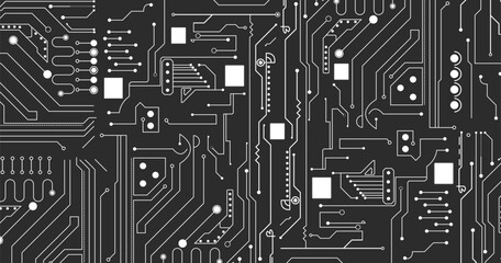 Poster - circuit board texture background, seamless pattern. circuit board electronic hi tech pattern.