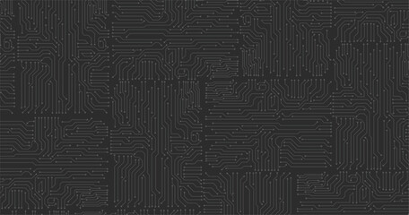 Poster - circuit board texture background, seamless pattern. white lines and dots on black background. vector