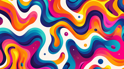Leinwandbilder - A vibrant abstract background featuring colorful, fluid waves and curves in a retro psychedelic style, creating a dynamic and eyecatching design with smooth gradients