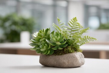 Poster - close-up of contemporary office greenery with sleek plant leaves minimalistic design elements and ample copy space
