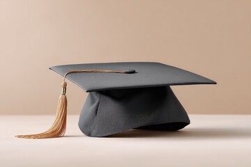 Poster - single elegant graduation cap placed flat against smooth pastel background with ample copy space