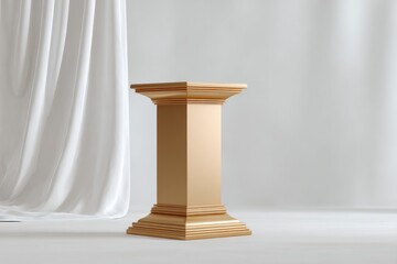 Poster - sleek gold podium stands solitary against pristine white backdrop