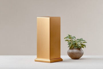 Poster - sleek golden podium stands alone against neutral backdrop