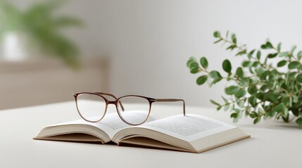 Poster - close-up of open textbook on clean desk with minimalistic design