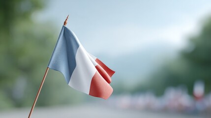 Poster - minimalistic shot of bastille day celebrations with blurred people in background leaving ample copy space