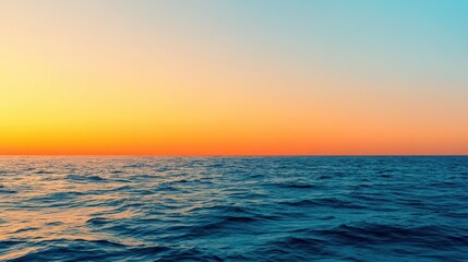 Poster - An empty evening sky painted with warm orange and pink hues, the sun dipping below the edge of a tranquil sea.