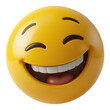 © Kathy Mathews - Happy laughing yellow emoji face with big smile and joyful expression isolated on transparent background