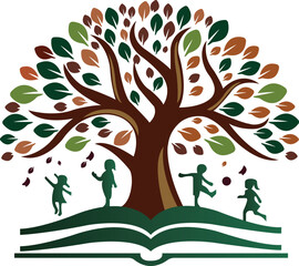 colorful tree kids playful logo vector template, illustration symbol, creative and lovely design