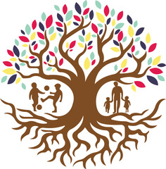 colorful tree kids playful logo vector template, illustration symbol, creative design