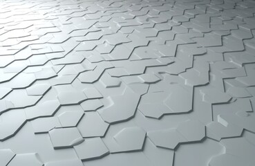 Poster - Futuristic white wall with hexagon tiles pattern. High-tech 3D render with geometric texture. Modern design for interior exterior wall surface, architecture. Digital art background for tech projects.