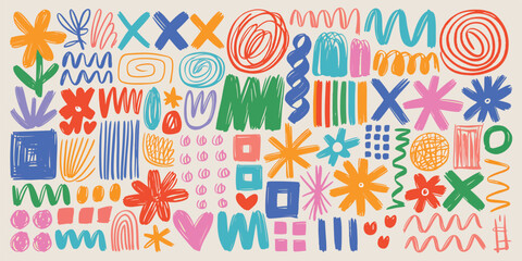 Wall Mural - colorful abstract shapes and patterns vibrant artistic design on white background