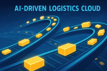 Poster - Visual Representation of AI-Driven Logistics Cloud with Dynamic Pathways and Cargo