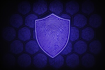 Poster - Stylized Shield with Fingerprint Pattern on Hexagonal Background