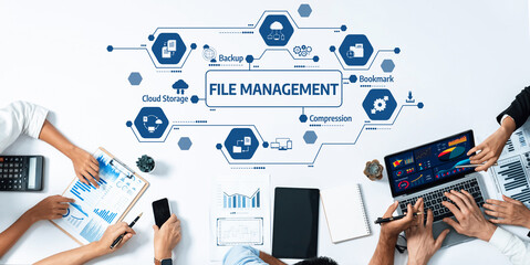 Poster - Explore the essential concepts and techniques in file management within a modern digital workspace, highlighting collaboration, productivity, and efficient data organization methods. Amity