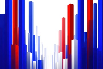 Poster - Abstract 3D vertical bars in red, white, and blue colors create a dynamic, futuristic cityscape or data visualization style composition against a white background.