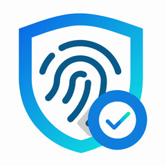 Fototapete -  Fingerprint ID shield icon, blue mesh tone, editable path layers with verified tick