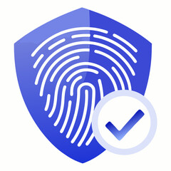 Fototapete -  Fingerprint ID shield icon, blue mesh tone, editable path layers with verified tick