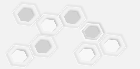 Aufkleber - pattern of multiple overlapping hexagonal shapes and soft shadows white background.