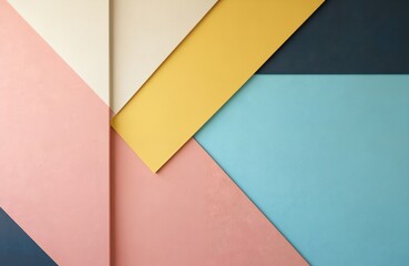 Poster - Modern abstract geometric wall art. Colorful background with blue pink yellow colors. Interior design concept for home decor, poster prints, creative backgrounds. Perfect for social media content.