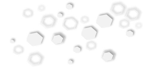 Aufkleber - Floating white hexagons and circles with creating a subtle pattern soft shadows  plain white background.