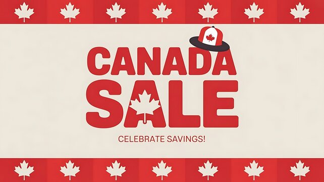Happy Canada Day sale banner. Poster for Independence Day Canada with Canadian flag, maple leaves,. advertising, a flyer for a special discount offer. Vector, created with generative ai