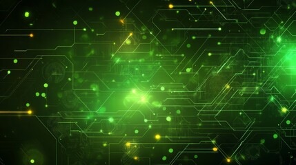 Aufkleber - Abstract Green Technology Background Featuring Circuits and Glowing Particles Illuminating a Digital Landscape