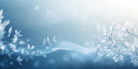 Aufkleber - Soft Blue Background With Delicate Leaves, Creating a Serene and Calming Atmosphere for Creative Projects and Designs