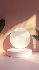 Poster - Minimalist Display Featuring Circular Pedestal With Soft Natural Lighting in a Serene Environment