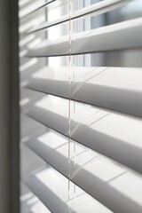 Poster - Light Filters Through Horizontal Blinds in a Sunlit Room During a Quiet Afternoon, Casting Intricate Shadows on the Wall