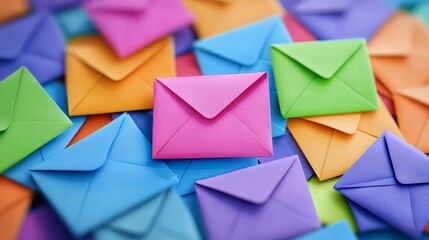 Poster - Colorful Envelopes Scattered Across a Vibrant Surface Creating a Cheerful and Inviting Atmosphere for Communication and Creativity