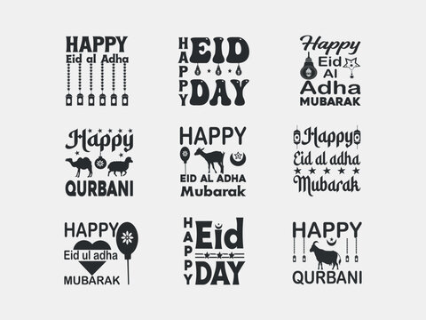 Eid Mubarak t shirt bundle, Eid typography t-shirt design bundle, Black Silhouette Design, tee, star, religious, festival, Greeting Card,
 Crescent Moon Design, Eid Mubarak Collection, Happy Eid Day,
