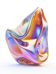 Poster - 3D render of an abstract, colorful, iridescent shape isolated on a white background.