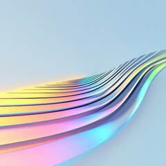 Poster - Minimalist 3D white abstract background with rainbow reflections on iron plate lines Symbolizes order within chaos modernity balance clarity and transformation Bright tone with blank space on side