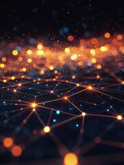 Poster - Glowing dots connected by lines create a vibrant digital landscape at night