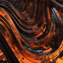 Aufkleber - Abstract Futuristic Technology Background with Orange and Black Elements and Complex Geometric Patterns