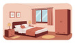 © rsvect02 - Cozy bedroom interior. Comfort room, flat cartoon living apartment with window. Sleep furniture, modern bed table mirror recent illustration