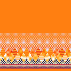 Wall Mural - beautiful seamless abstract orange fabric print with diamond-shaped patches and an ornamental horizo